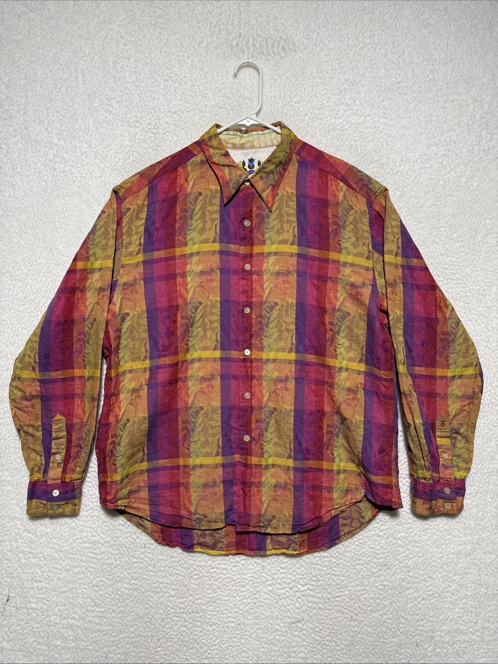 Robert Graham Kaukura Luzon Long Sleeve Button Up Shirt Linen Blend Plaid 2XL